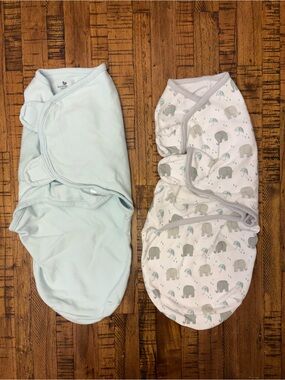 Summer Infant Baby Swaddle Set in Light Blue and Gray Elephant Print S-M
